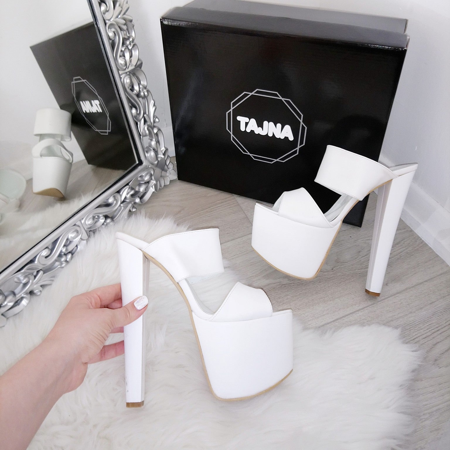 White Platform Mules with Double Straps