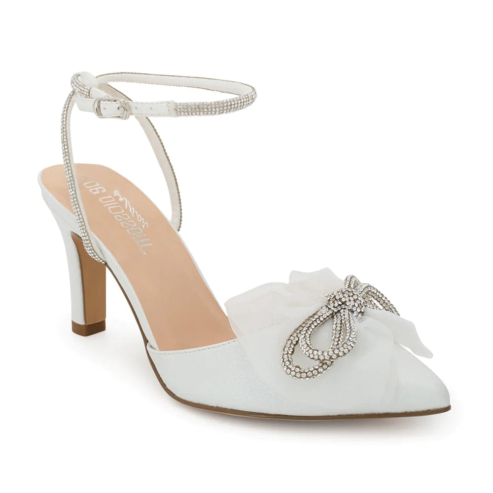 White Sparkling Crystal Bow Heels.