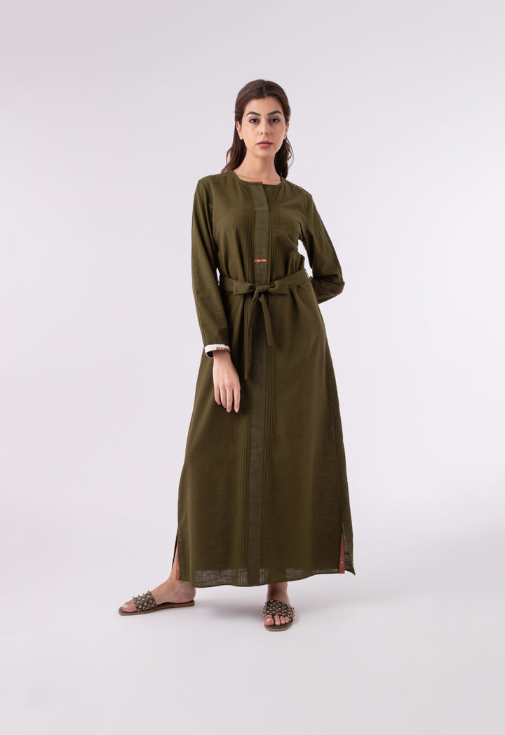 Wide Placket Solid Dress