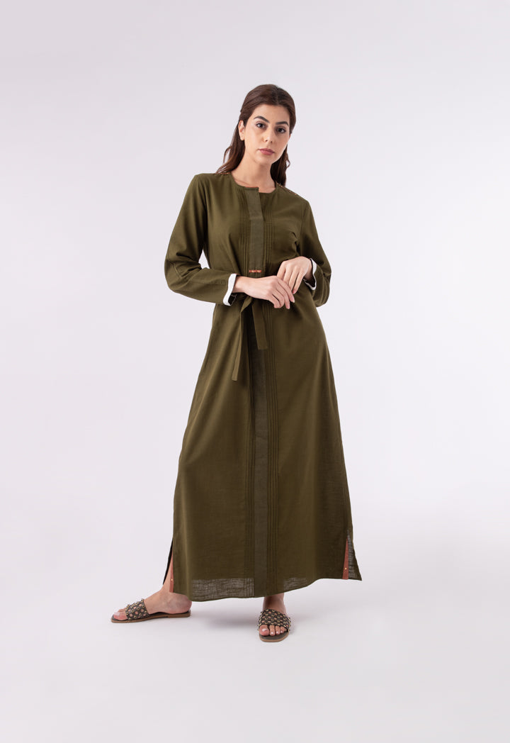 Wide Placket Solid Dress