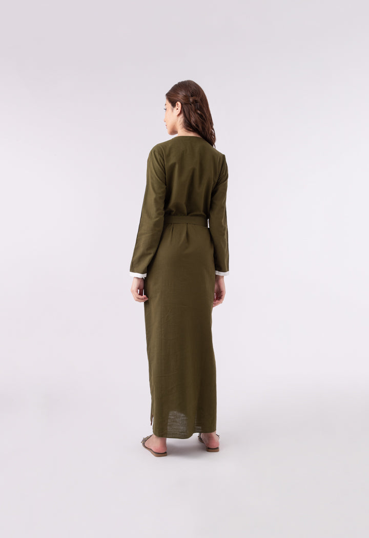 Wide Placket Solid Dress