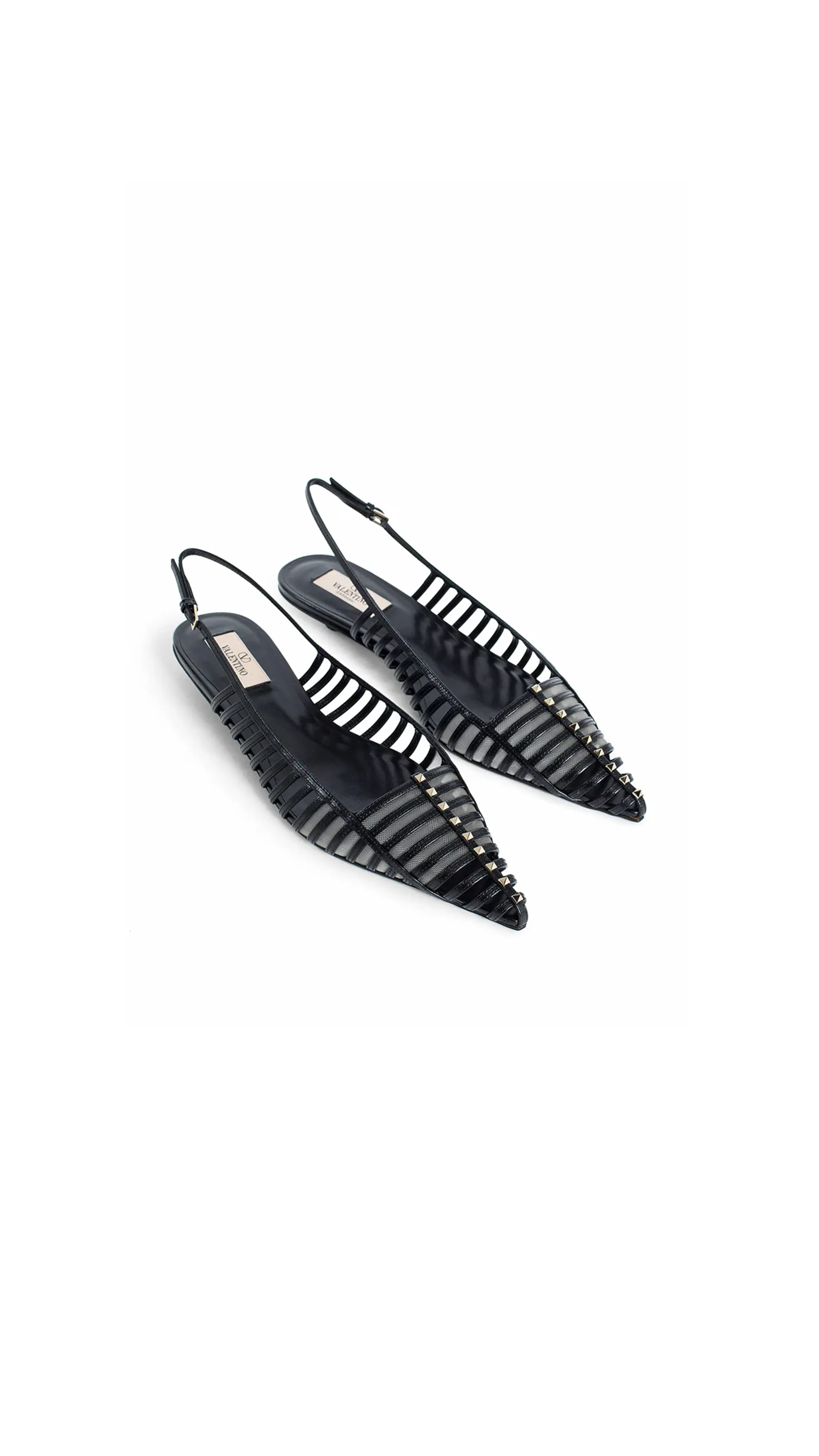 Black Rockstud Slingback Ballerina Flats