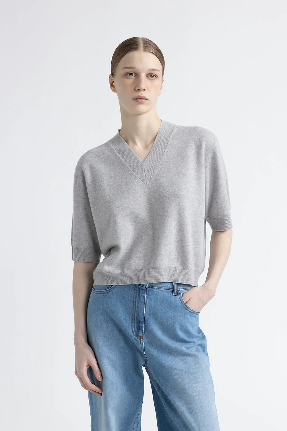 Wool Cashmere V Neck Sweater