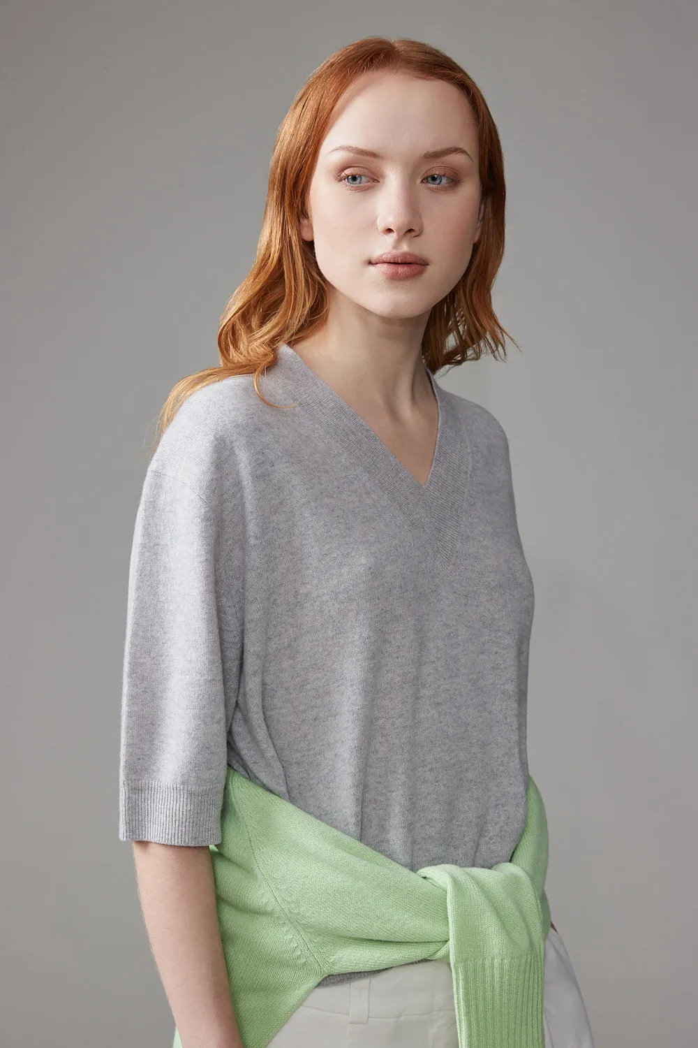 Wool Cashmere V Neck Sweater