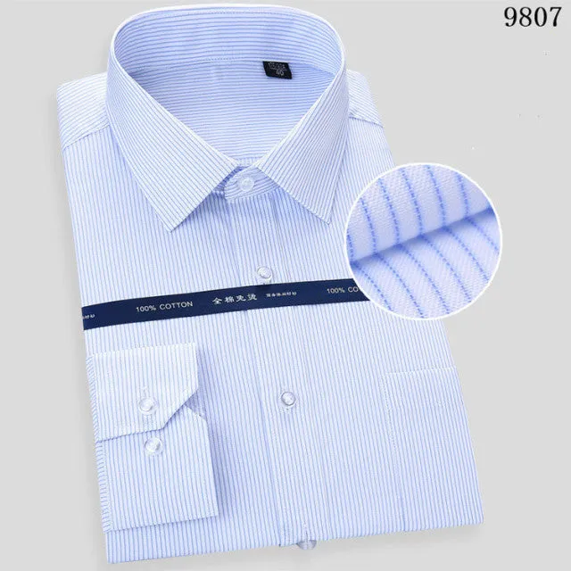 Xituodai High Quality Non-Ironing Men Dress Long Sleeve Shirt 2022 New Solid Male Plus Size Regular Fit Stripe Business Shirt Wh