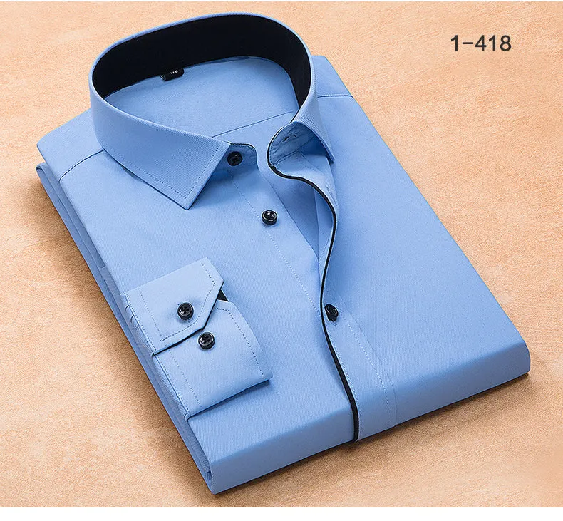 Xituodai Plus Size Oversized Shirt TurnDown Collar Long Sleeved Twill Solid Business Men Dress Shirts without Front Pocket E