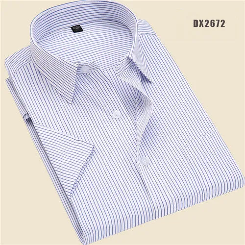 Xituodai Summer Business Work Shirt Square Collar Short Sleeved Plus Size S to 7XL Solid Twill Striped Formal Men Dress Shirts n