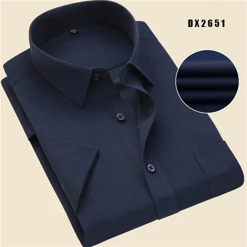 Xituodai Summer Business Work Shirt Square Collar Short Sleeved Plus Size S to 7XL Solid Twill Striped Formal Men Dress Shirts n