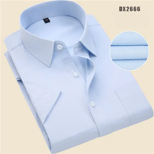 Xituodai Summer Business Work Shirt Square Collar Short Sleeved Plus Size S to 7XL Solid Twill Striped Formal Men Dress Shirts n