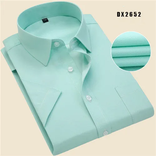 Xituodai Summer Business Work Shirt Square Collar Short Sleeved Plus Size S to 7XL Solid Twill Striped Formal Men Dress Shirts n