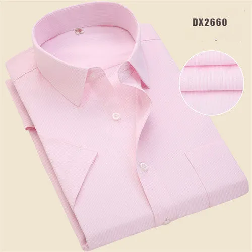 Xituodai Summer Business Work Shirt Square Collar Short Sleeved Plus Size S to 7XL Solid Twill Striped Formal Men Dress Shirts n