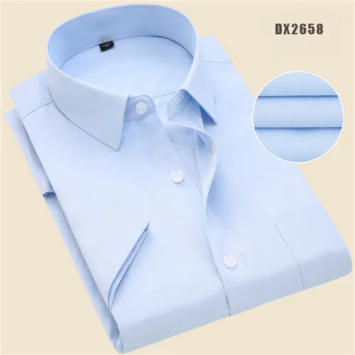 Xituodai Summer Business Work Shirt Square Collar Short Sleeved Plus Size S to 7XL Solid Twill Striped Formal Men Dress Shirts n