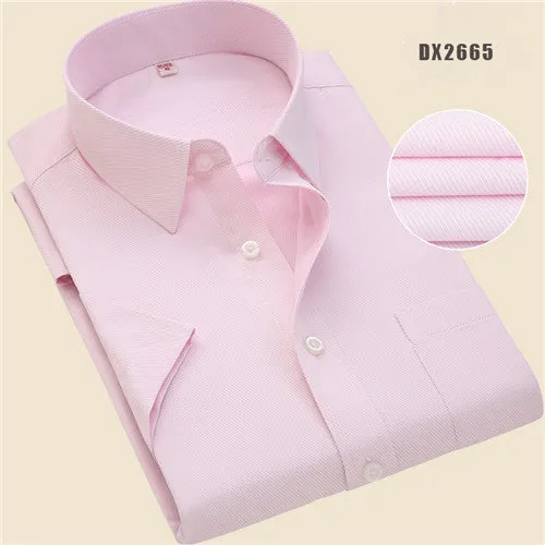 Xituodai Summer Business Work Shirt Square Collar Short Sleeved Plus Size S to 7XL Solid Twill Striped Formal Men Dress Shirts n