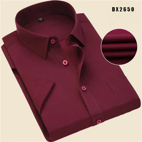 Xituodai Summer Business Work Shirt Square Collar Short Sleeved Plus Size S to 7XL Solid Twill Striped Formal Men Dress Shirts n