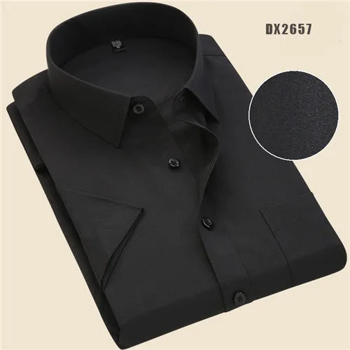 Xituodai Summer Business Work Shirt Square Collar Short Sleeved Plus Size S to 7XL Solid Twill Striped Formal Men Dress Shirts n