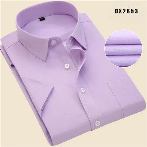 Xituodai Summer Business Work Shirt Square Collar Short Sleeved Plus Size S to 7XL Solid Twill Striped Formal Men Dress Shirts n