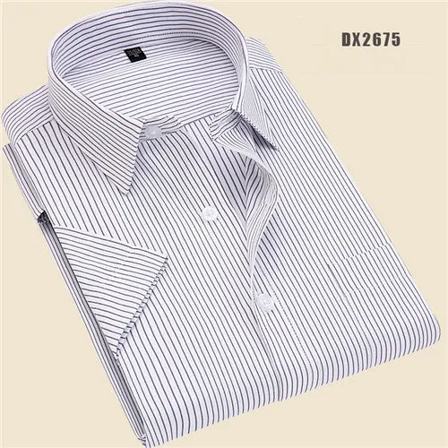 Xituodai Summer Business Work Shirt Square Collar Short Sleeved Plus Size S to 7XL Solid Twill Striped Formal Men Dress Shirts n