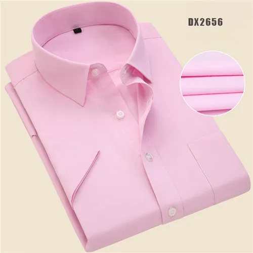 Xituodai Summer Business Work Shirt Square Collar Short Sleeved Plus Size S to 7XL Solid Twill Striped Formal Men Dress Shirts n