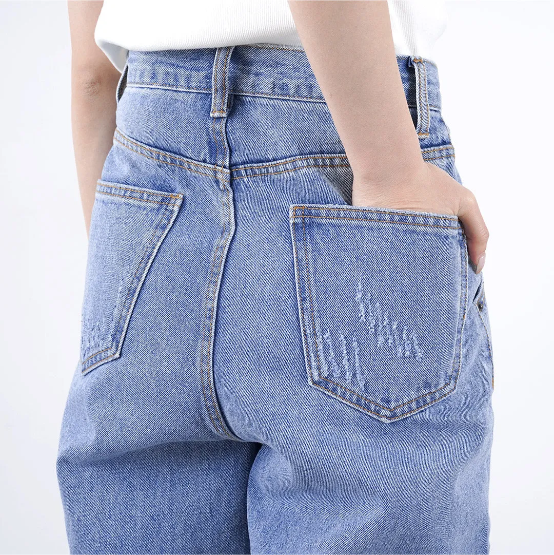 YENN Wide Denim High Rise Tuck Pants