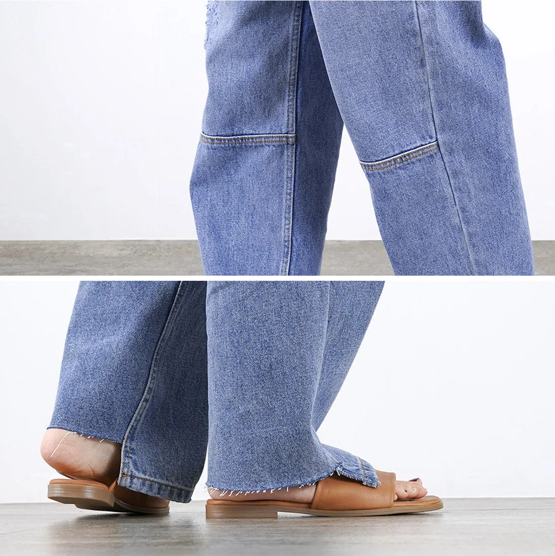 YENN Wide Denim High Rise Tuck Pants