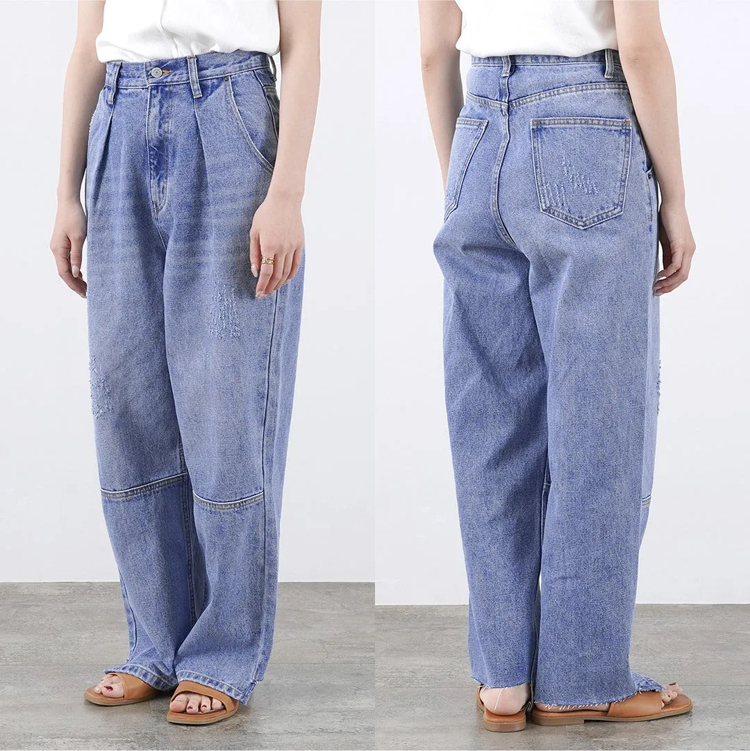 YENN Wide Denim High Rise Tuck Pants