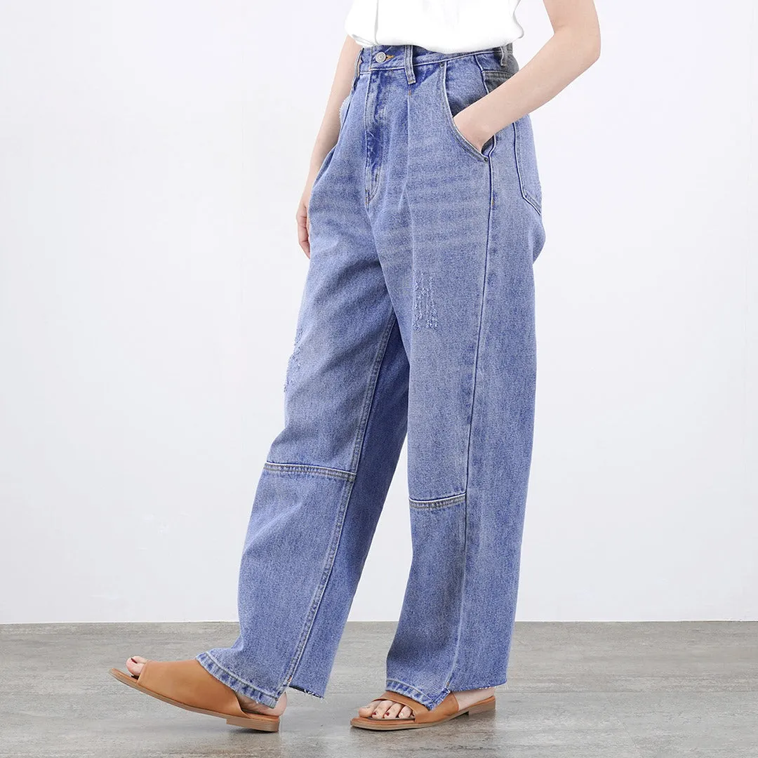 YENN Wide Denim High Rise Tuck Pants