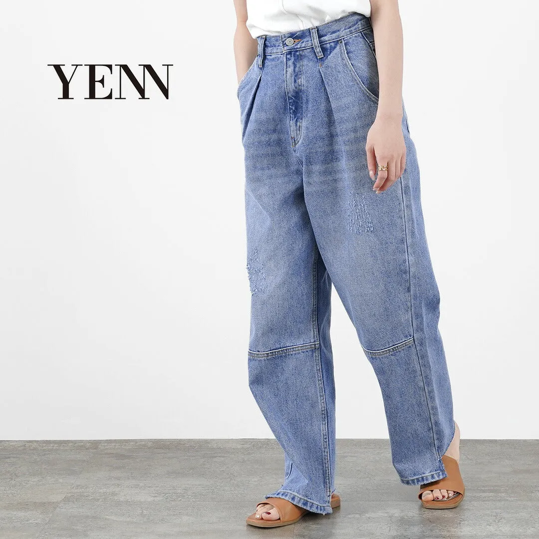 YENN Wide Denim High Rise Tuck Pants