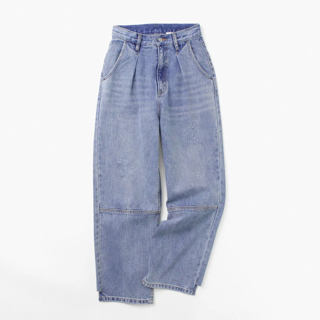 YENN Wide Denim High Rise Tuck Pants