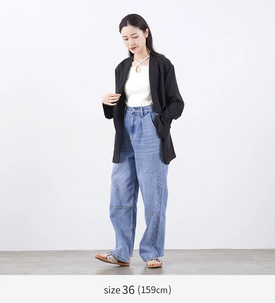 YENN Wide Denim High Rise Tuck Pants