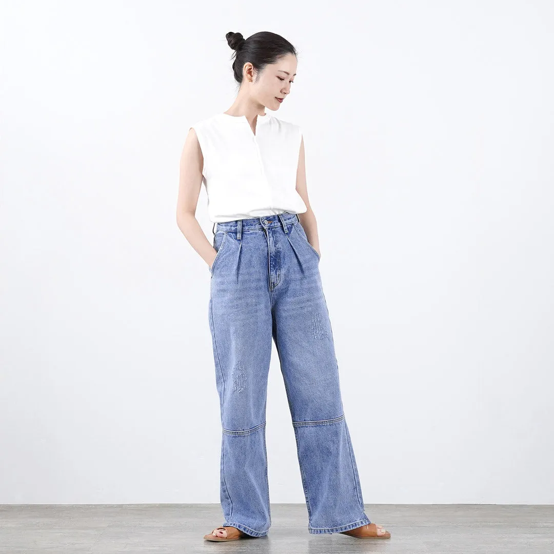 YENN Wide Denim High Rise Tuck Pants