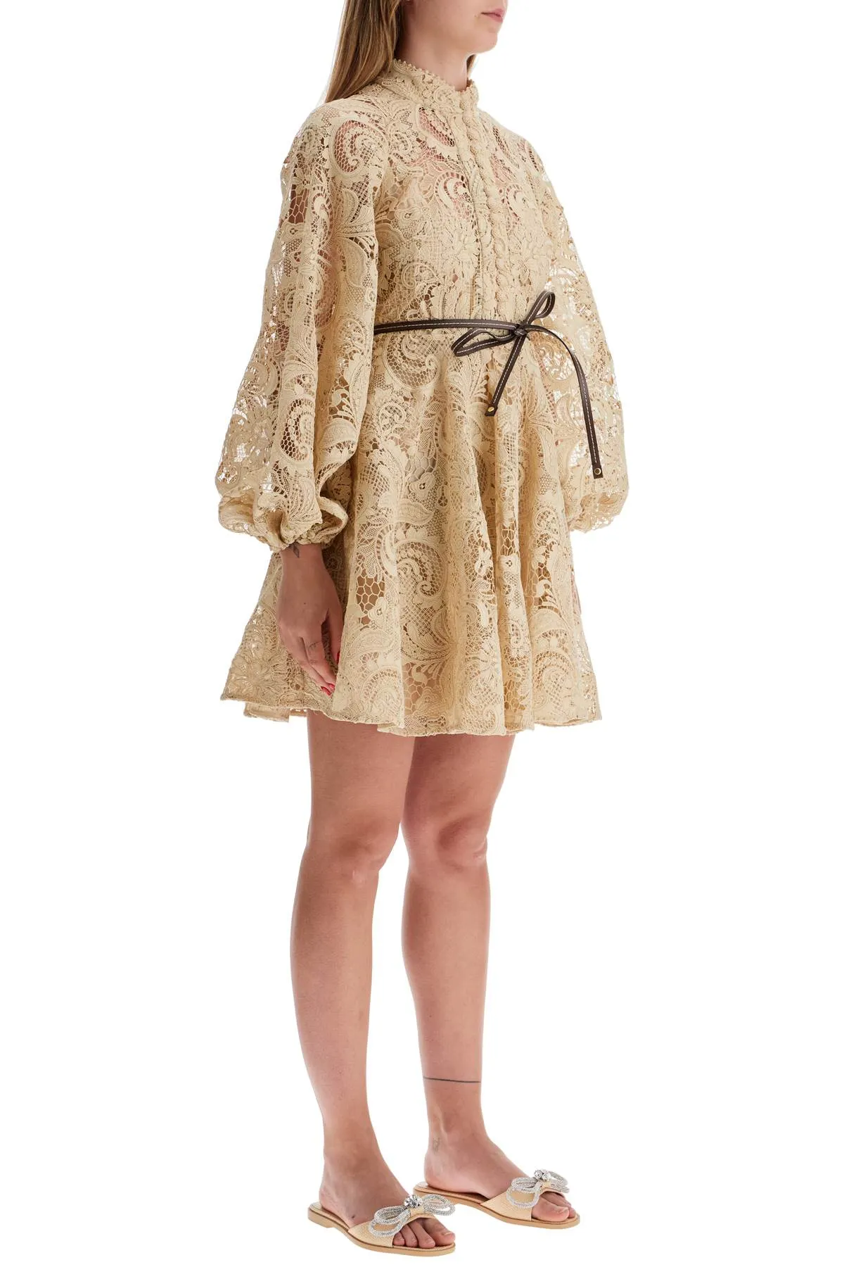 Beige Waverly Lace Mini Dress by Zimmermann