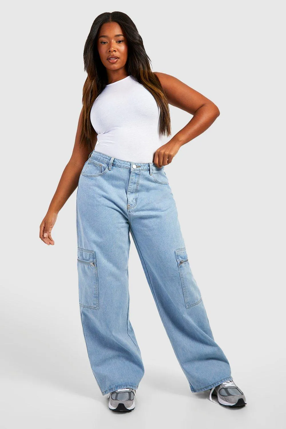 Zip Pocket High Waisted Cargo Jeans