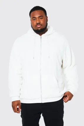 Zip Through Plus Size Borg Hoodie by boohooMAN UK